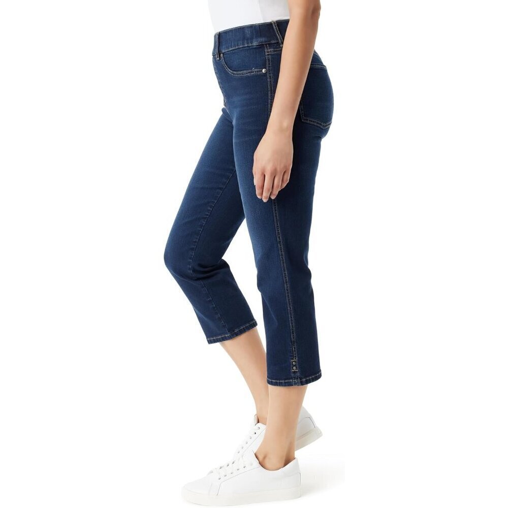 Womens Capri Pants Cotton Recycled Polyester Spandex Pull On High Rise - Picture 2 of 3